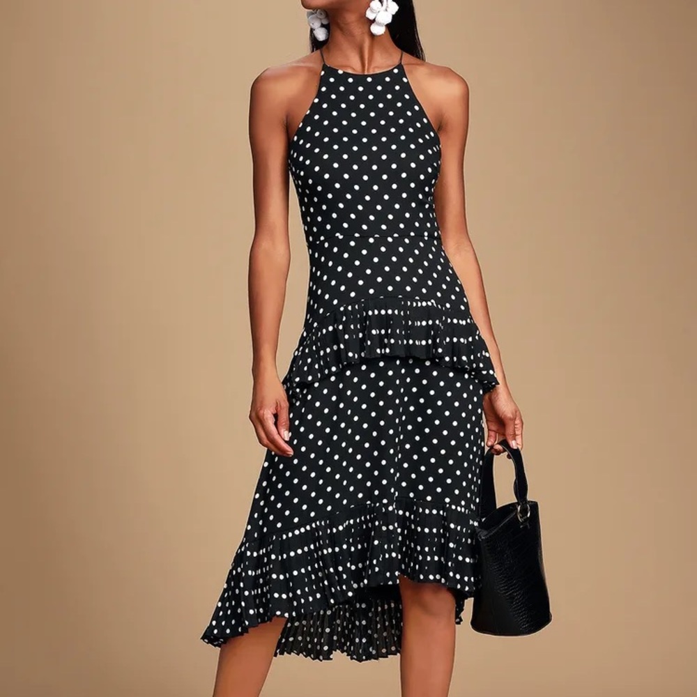 NWT Lulu’s Envy Black and White Polka Dot Midi